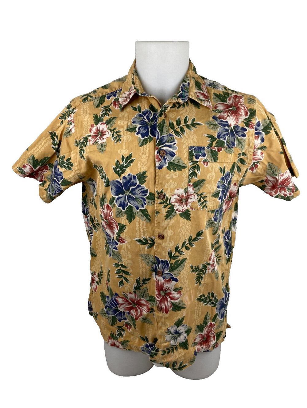 Hilfiger Men Medium Tropical Shirt Floral Hibiscus Hawaiian Casual Beach